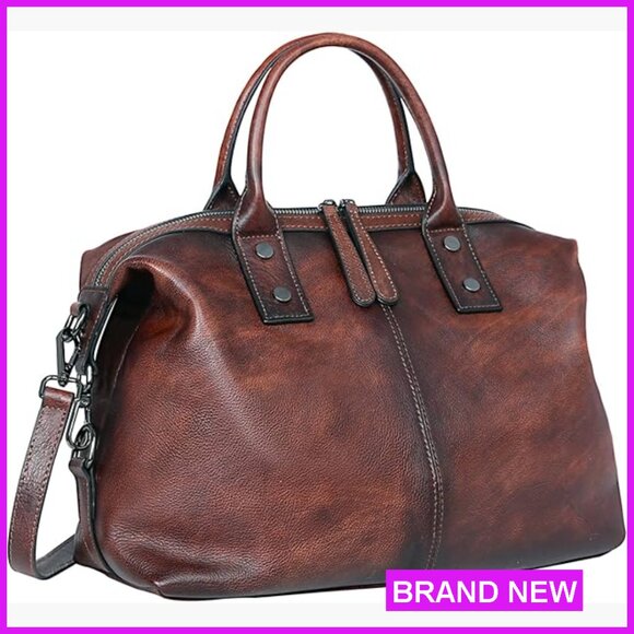 Vintage Leather Satchel Tote Shoulder Bag Crossbody Retro Designer Large